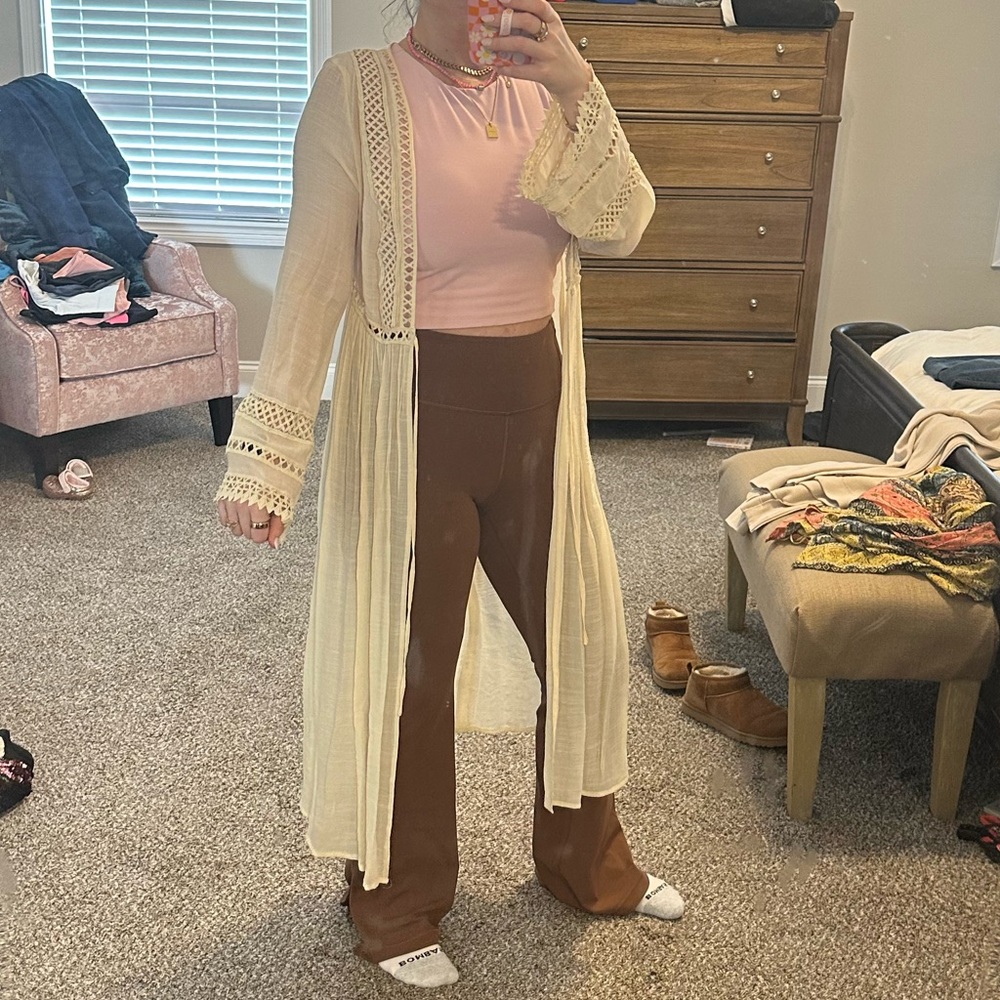 Cream Long Cardigan Sweater